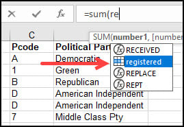 Registered named range shows in drop-down.