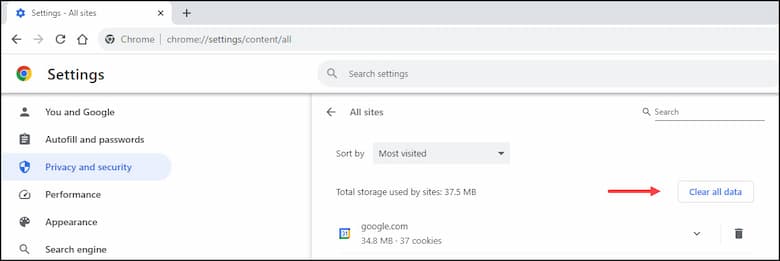 Remove All browser cookies.