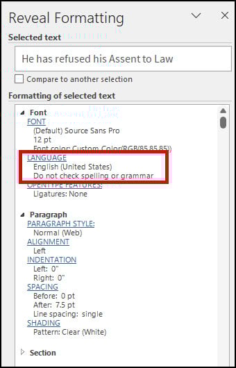 Reveal Formatting panel with option settings.