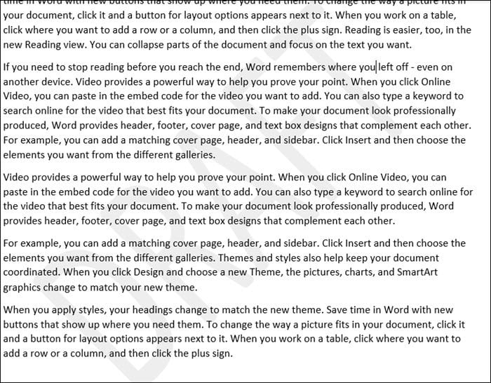 word document with diagonal draft watermark.