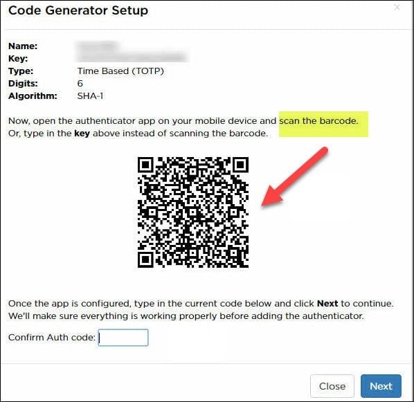 Service with QR code to activate 2FA.