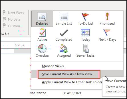Save current view settings as a new view.