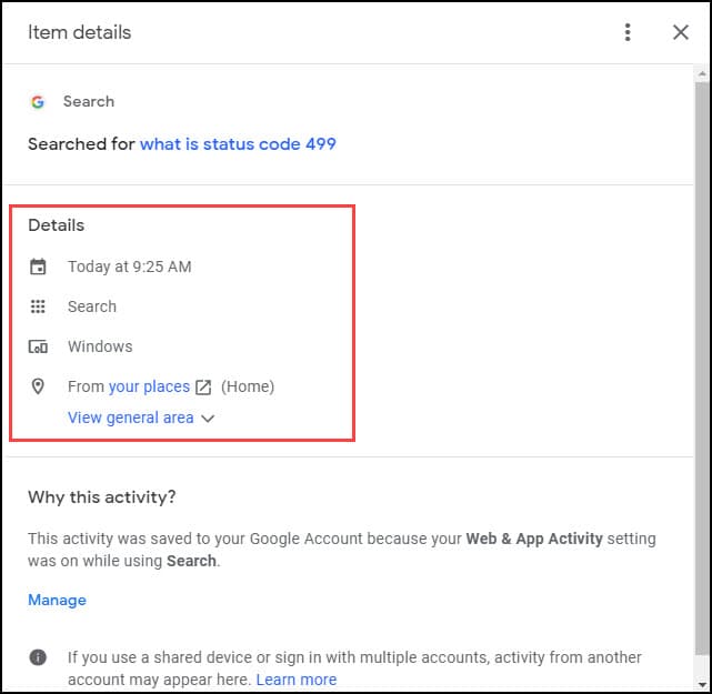 Search query details.