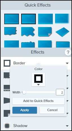 Snagit border effects panel.