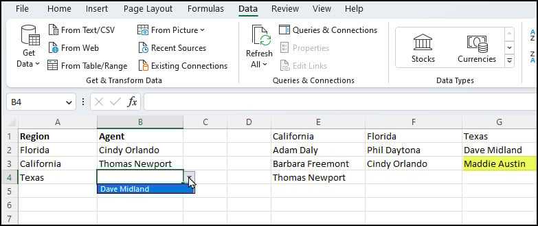 Missing value from dependent dropdown list.