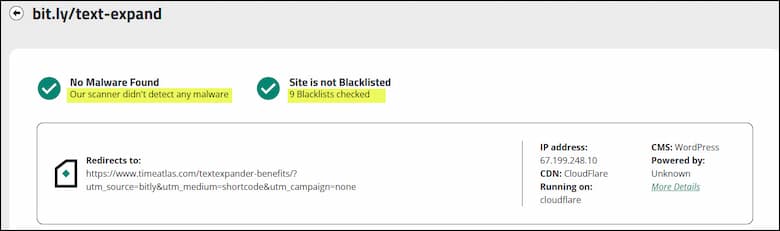 SUCURI Site Check scan.