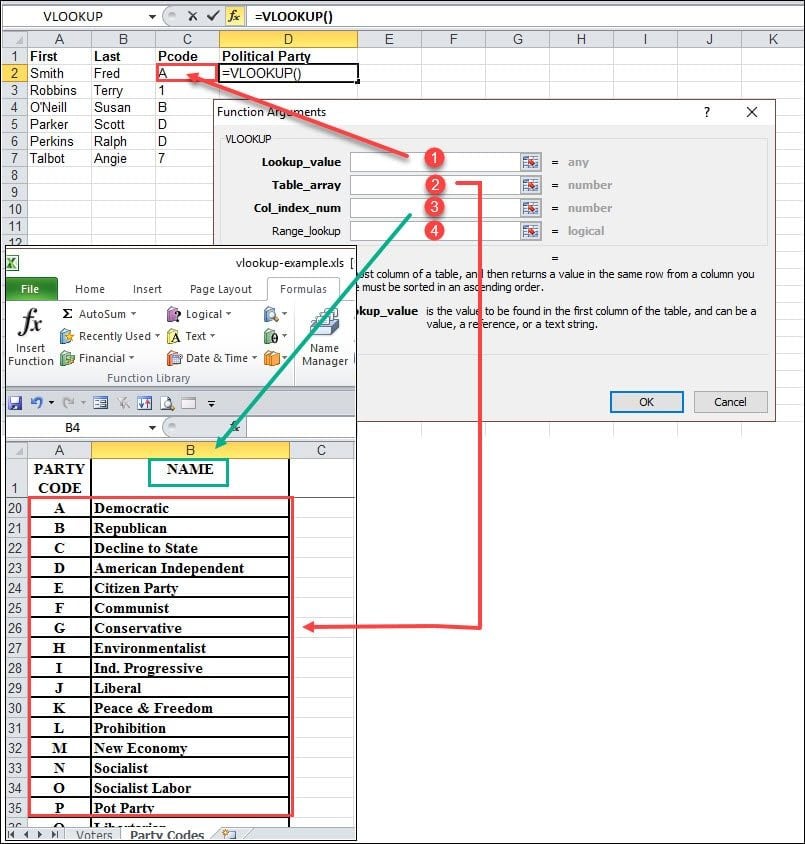 Mapping the VLOOKUP Function Arguments between 2 sheets.